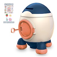 Alcancía Cohete con Stickers 2D 3D Kawaii para Niños Y51 Azul